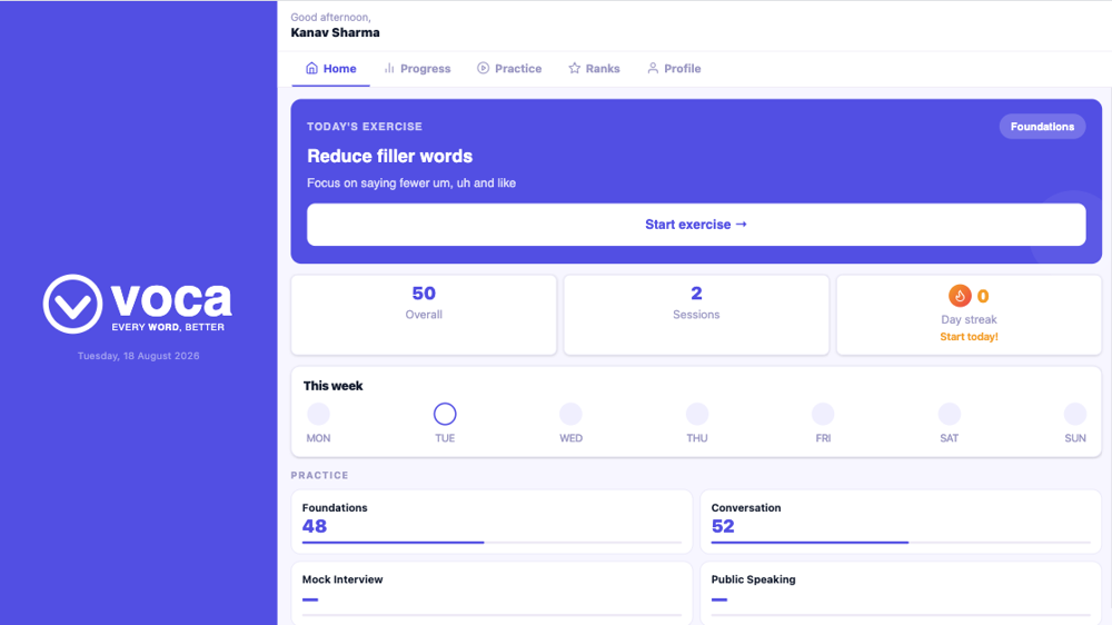 Voca — student dashboard