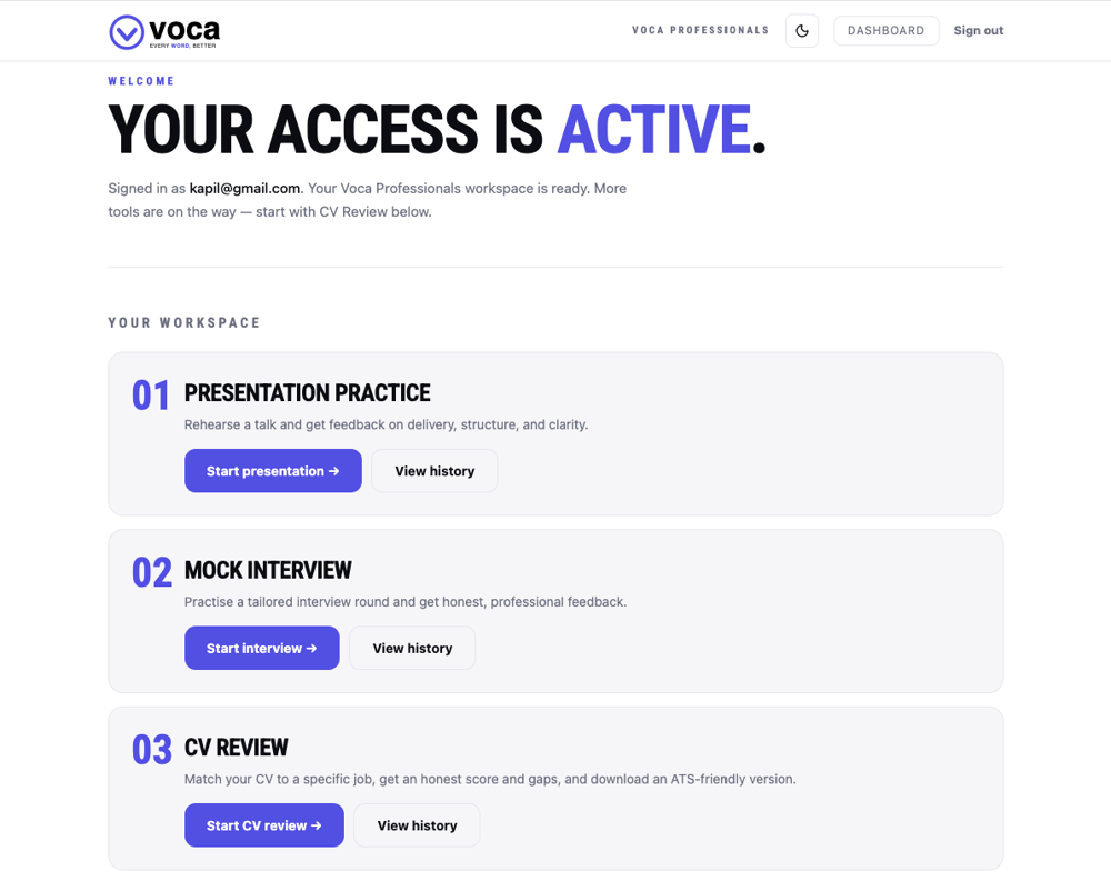Voca — professionals workspace